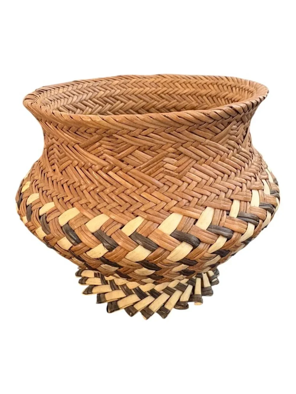 Vintage Tarahumara Double Weave Pedestal Basket Flared Rim Geometric Folk Art 4